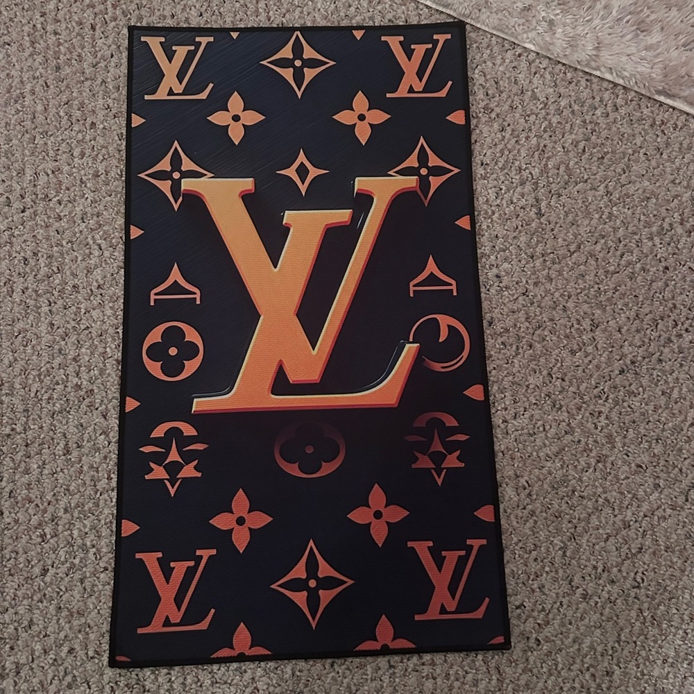 Luxury Black and Gold Louis Vuitton Novelty Rug